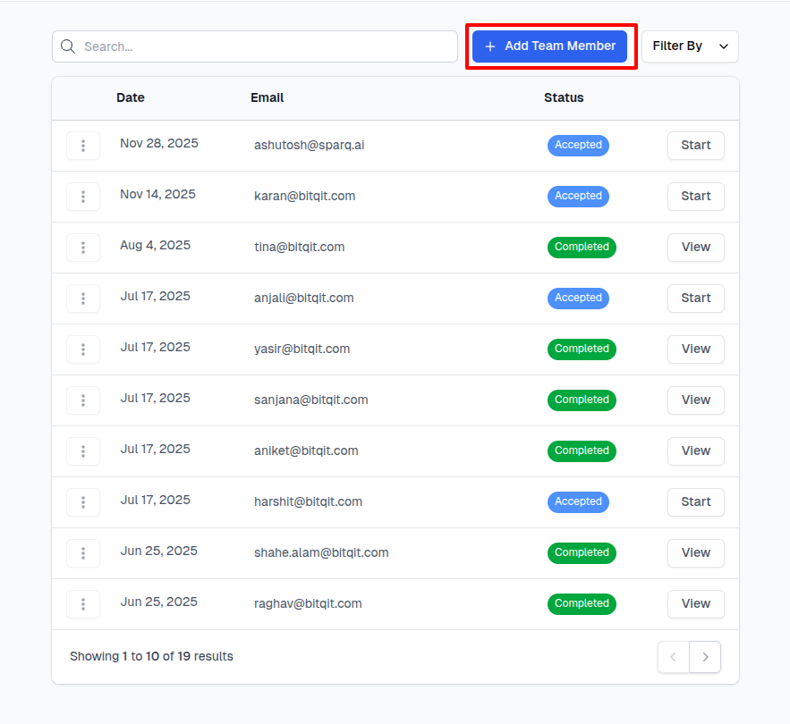 Add team members interface showing invitation options