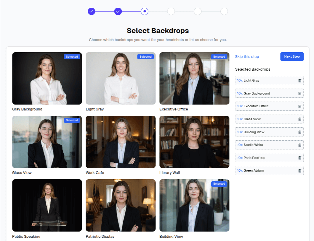 Select backdrop styles for team headshots